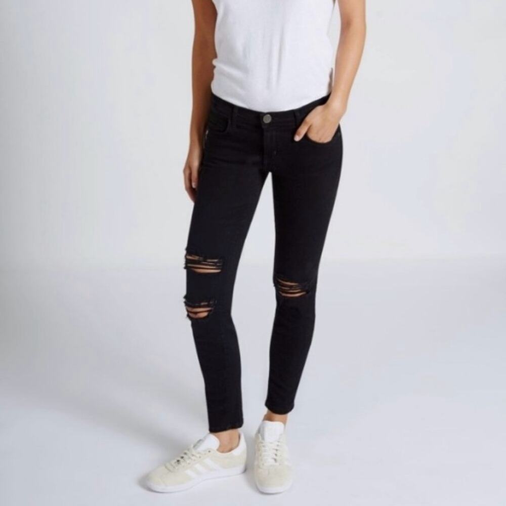 Current/Elliott The Stiletto Jeans in Jet Black Destroy Skinny Distressed crop